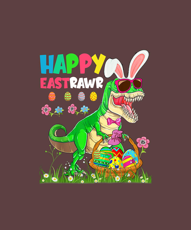 TRex Wearing Bunny Ear Funny Happy Eastraws Easter Day Gift TShirt ...