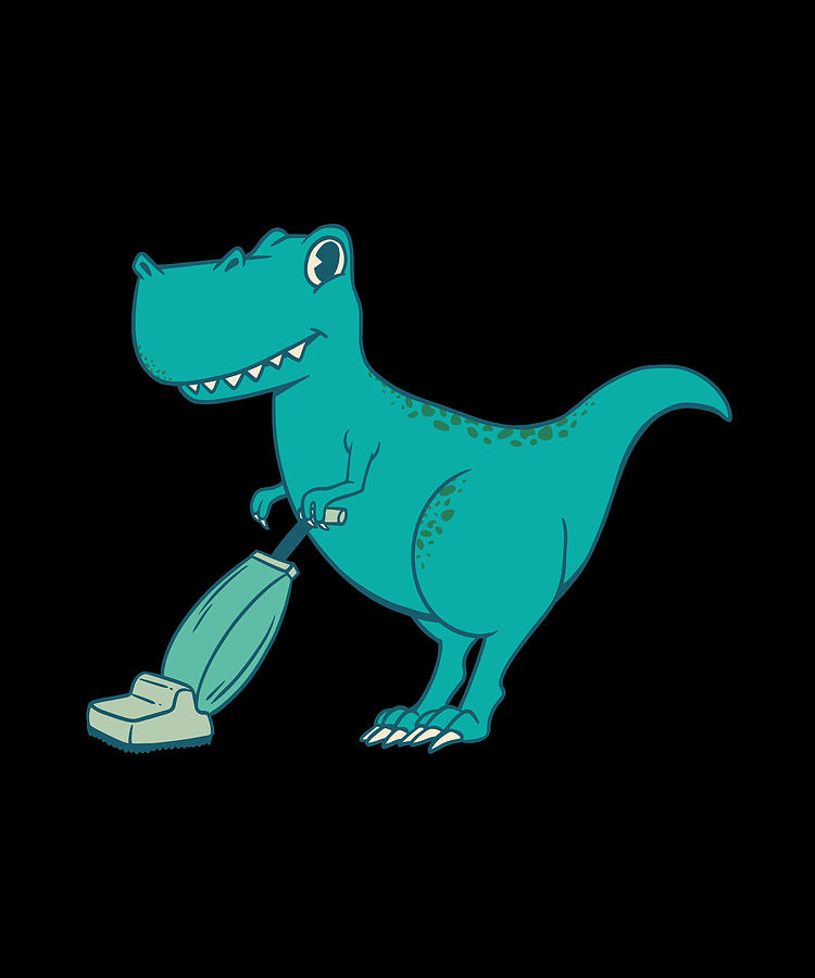 TRex with a vacuum cleaner cartoon dinosaur Digital Art by Norman W - Pixels