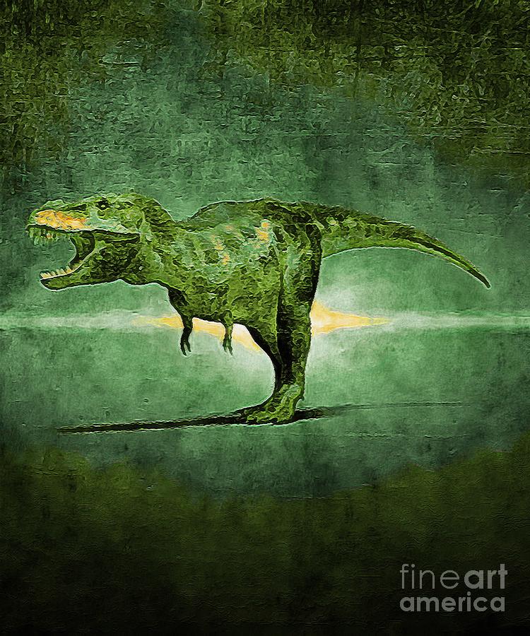 TRex with an Abstract Green Effect Digital Art by Douglas Brown