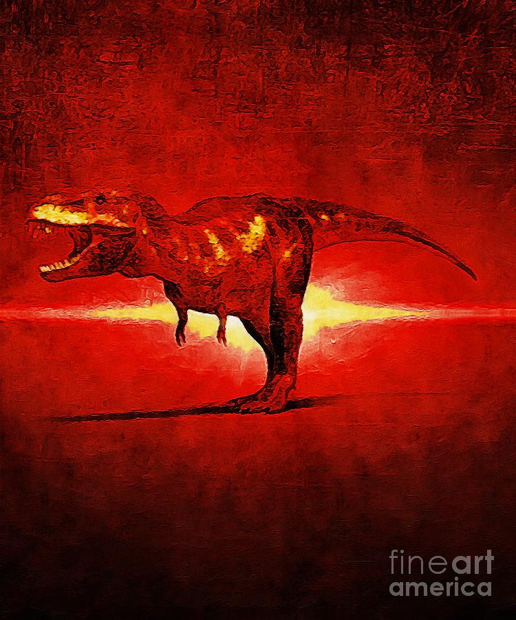 Prehistoric Digital Art - TRex with an Abstract Red Effect by Douglas Brown