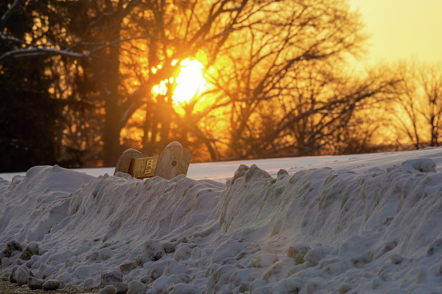 Trexler Park - Snow Buried Park Bench at Sunrise Photograph by Jason Fink