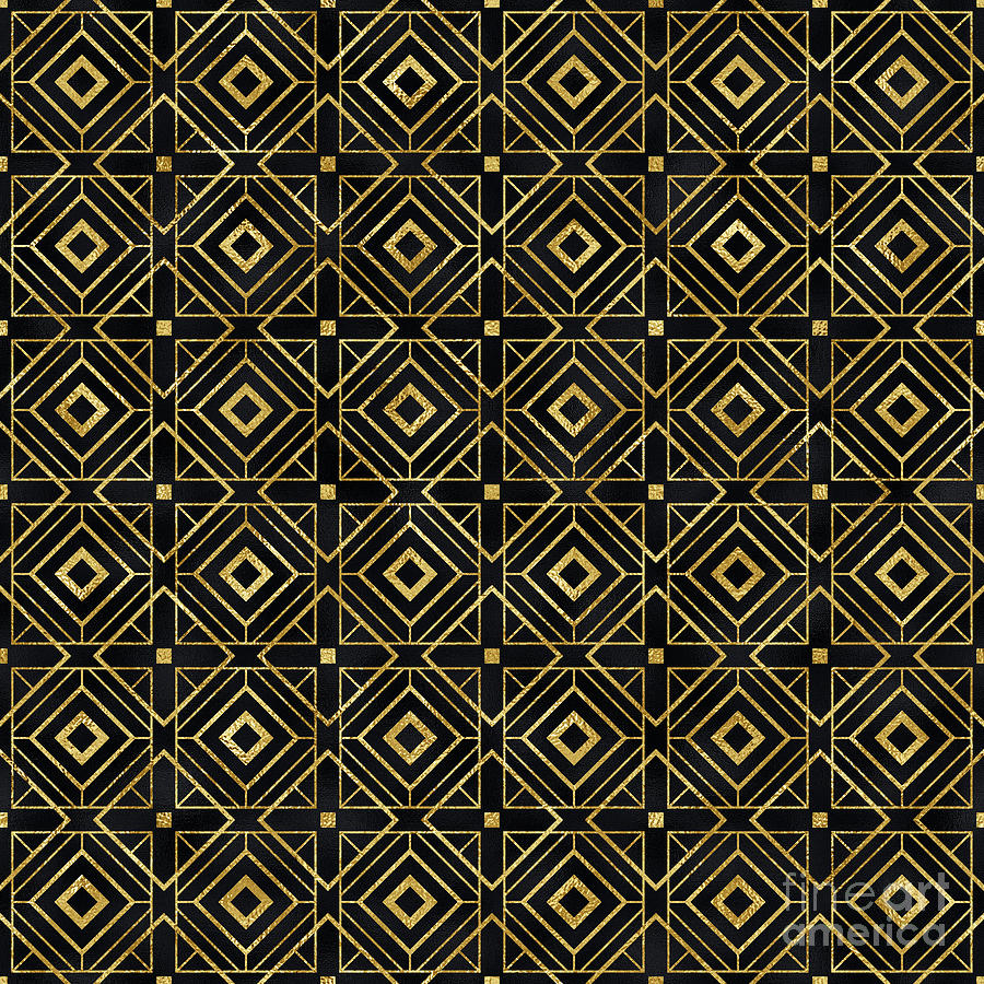Triangula - Gold Black Art Deco Seamless Pattern Digital Art by Sambel Pedes