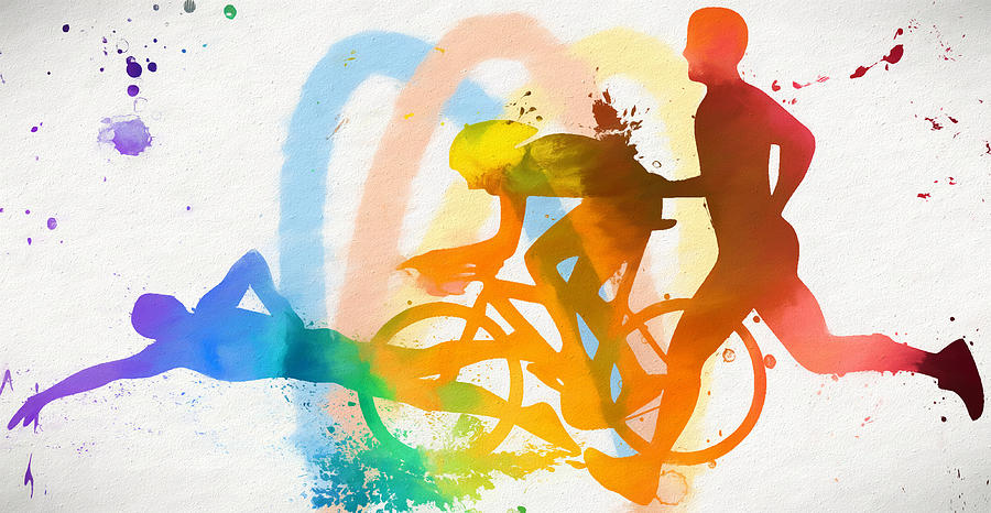 Triathlon Color Splash Poster Painting by Dan Sproul