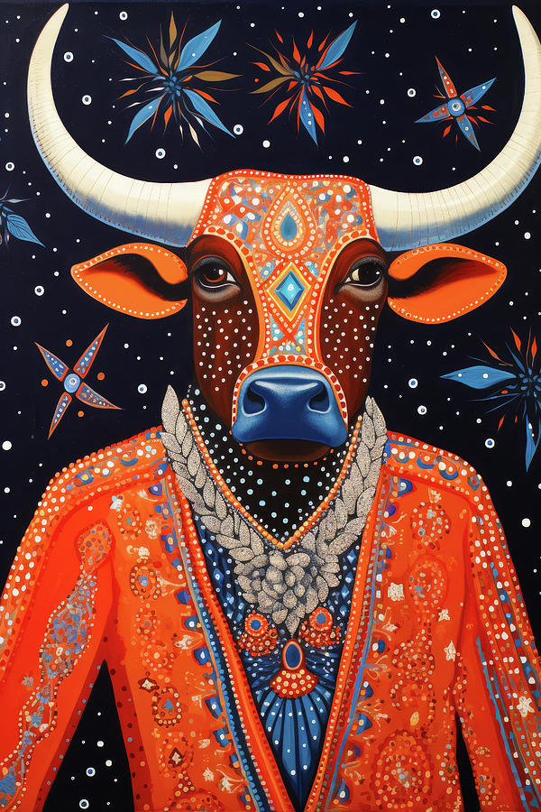 Tribal Animal Art 13 Bull Portrait Digital Art by Matthias Hauser