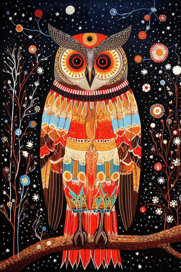 Owl Digital Art - Tribal Animal Art 17 Wise Owl by Matthias Hauser