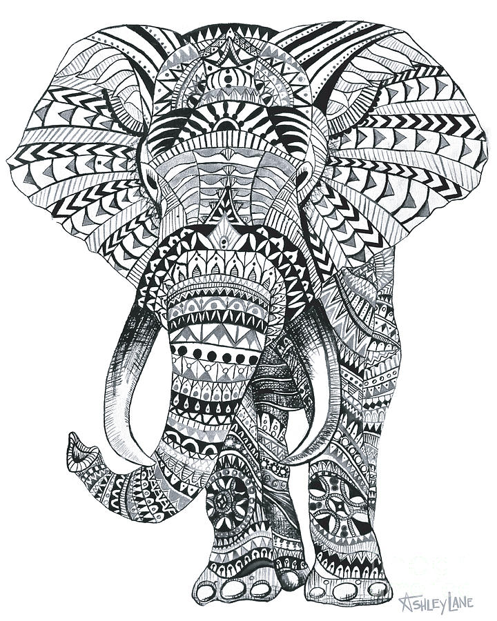 Tribal Elephant Mandala Painting by Ashley Lane