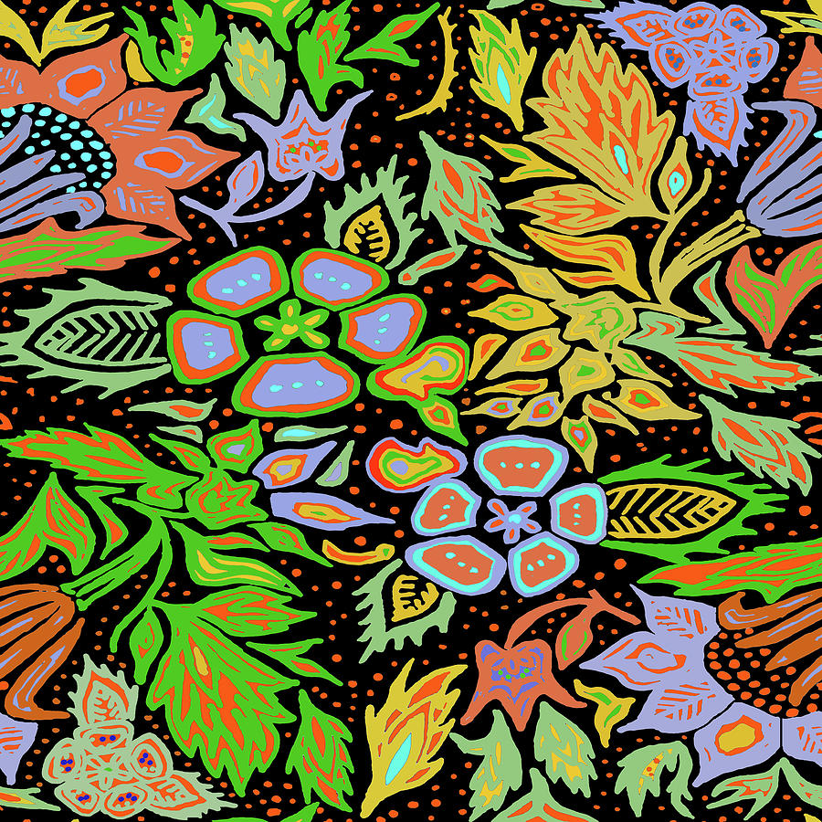 Tribal Jungle Flowers Digital Art by Vagabond Folk Art - Virginia Vivier