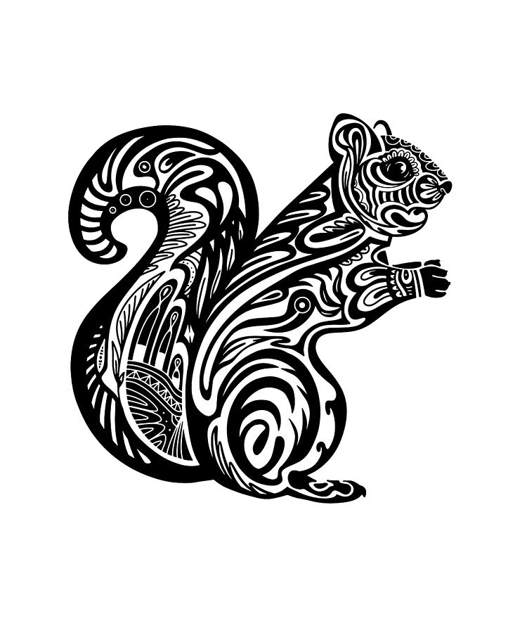 Tribal squirrel art detailed squirrel design Digital Art by Norman W ...