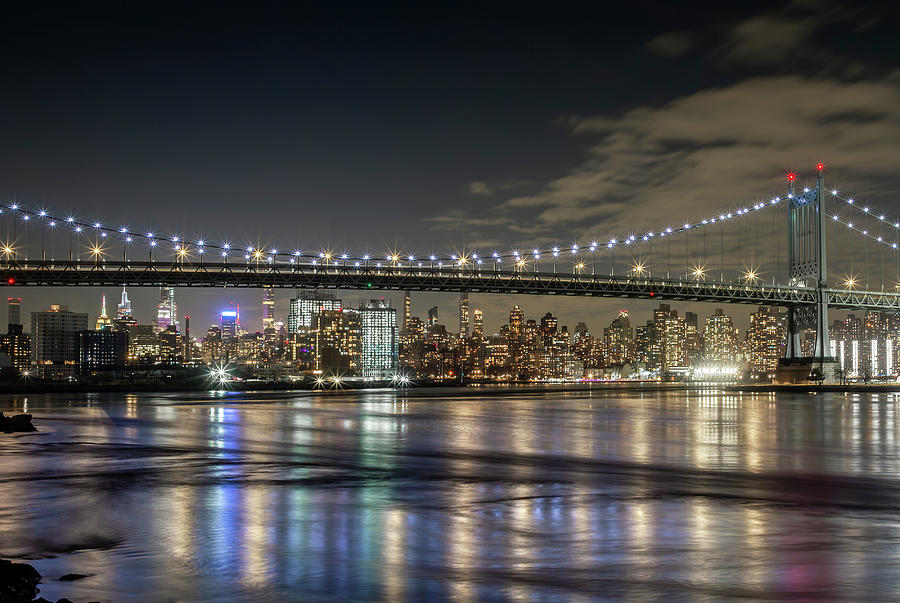 Triboro Bridge Night Reflections Photograph by Cate Franklyn