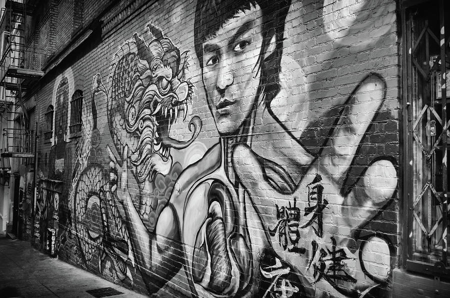 Tribute to San Francisco Hometown Hero Bruce Lee Black and White Photograph by Shawn OBrien