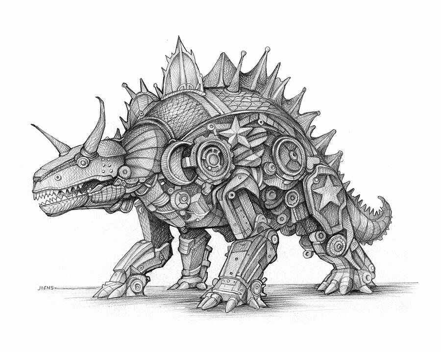 Dinosaur Drawing - Triceratops Doodle by Greg Joens Dinosaur Drawing - Triceratops Doodle by Greg Joens