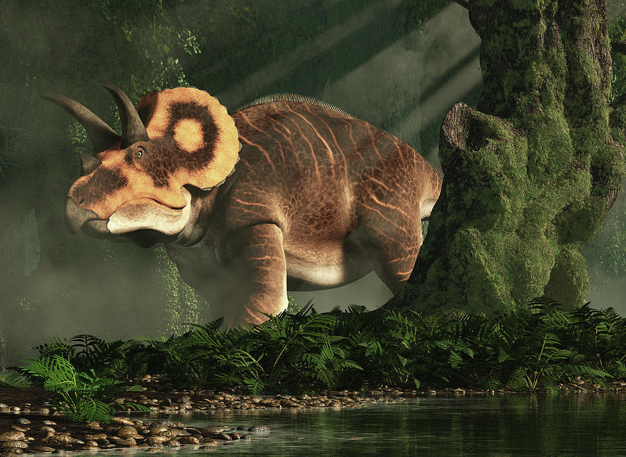 Triceratops in a Mossy Forest Digital Art by Daniel Eskridge