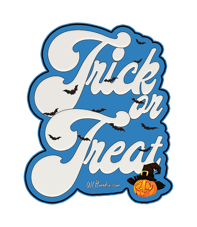 Trick or Treat Fun Word Art with Spooky Bats Digital Art by Walter Herrit