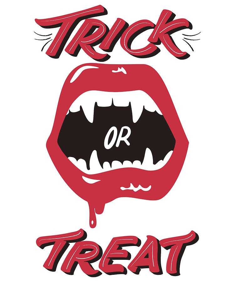 Halloween Digital Art - Trick Or Treat, Halloween Mouth Dripping Blood, Halloween by Mounir Khalfouf