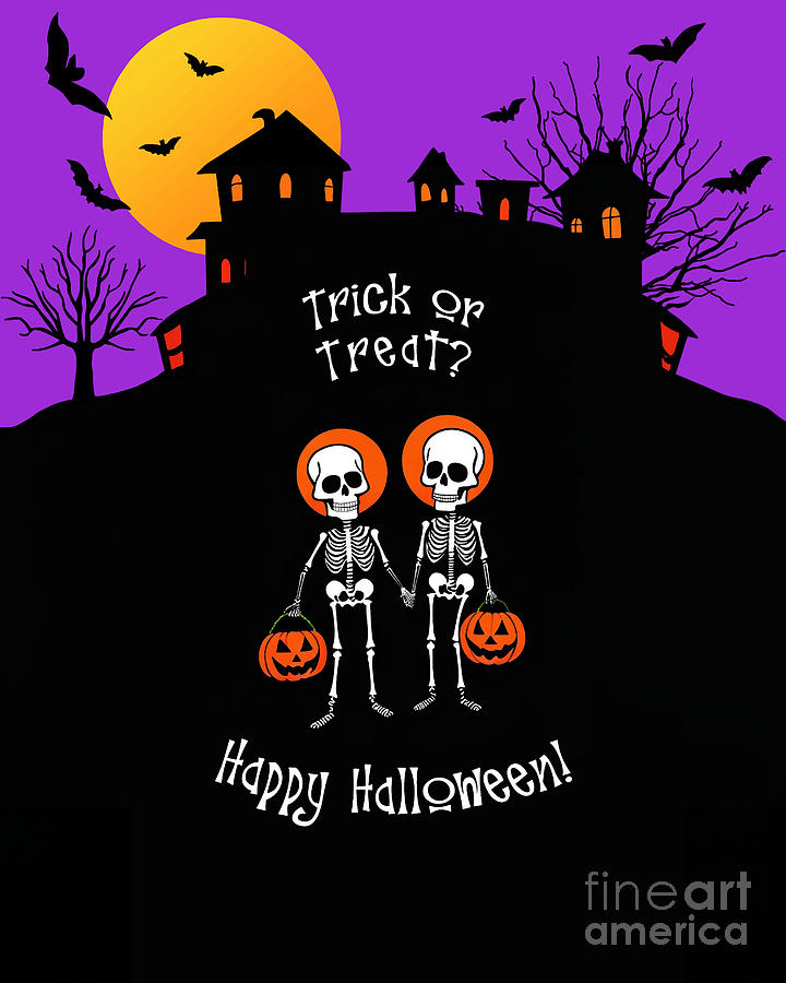 Skeleton Digital Art - Trick or Treat Happy Halloween Skeletons by Two Hivelys