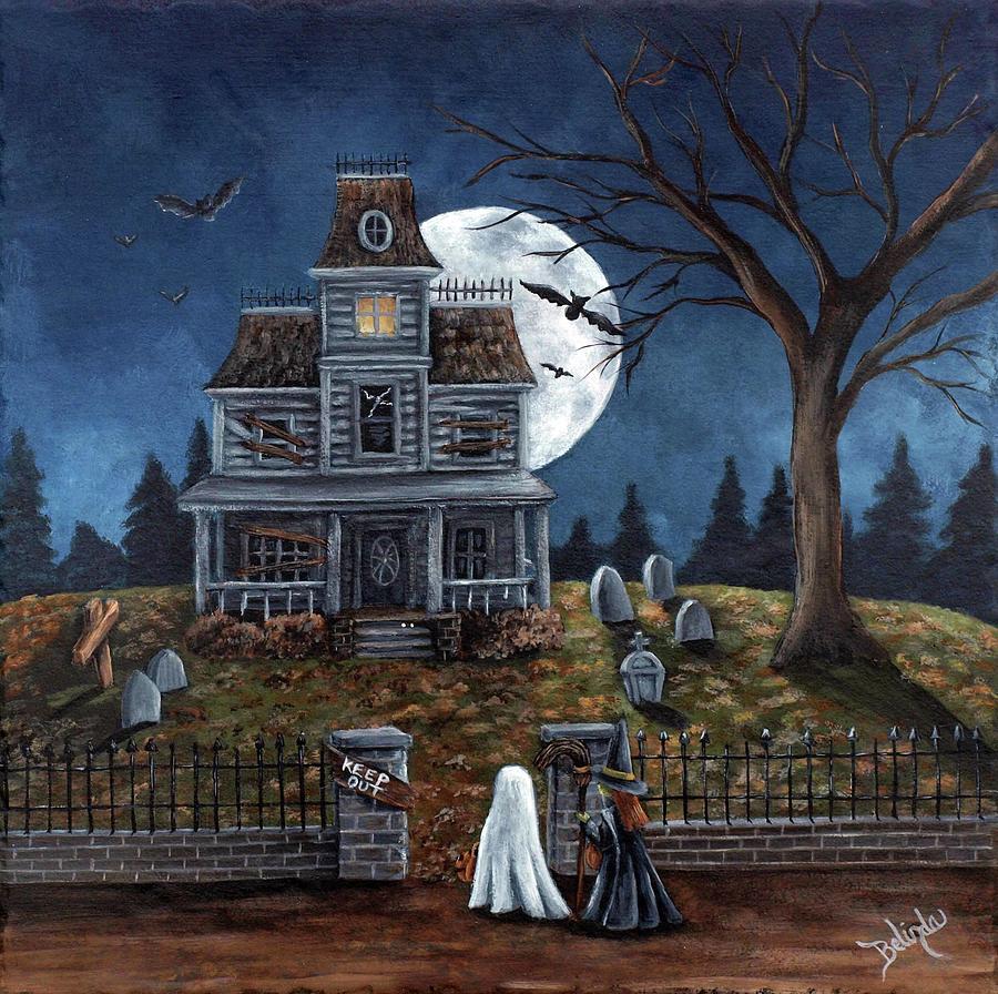 Trick or Treating at a Haunted House Painting by Belinda Buckler - Fine ...
