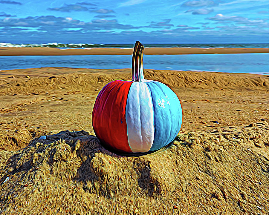 Tricolor Pumpkin Expressionism on a Beach Photograph by Bill Swartwout