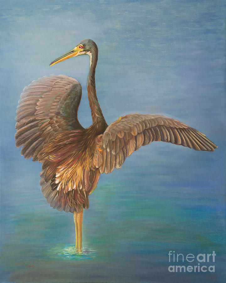 Tricolored heron spreading wings Painting by Zina Stromberg