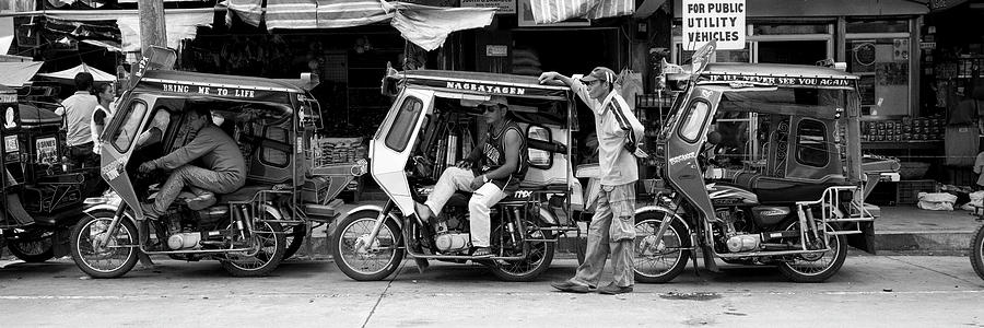 Trike Stand Philippines black and white Photograph by Sonny Ryse