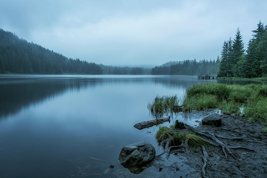 Trillium Lake on a Foggy Morning Photograph by Belinda Greb
