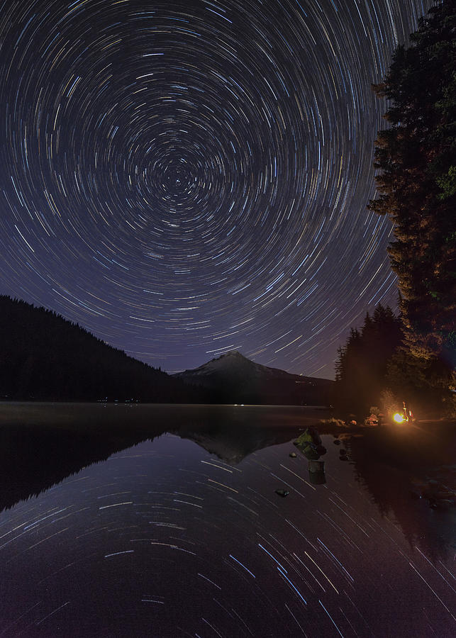 Trillium Lake Star Trails  Re Edit Photograph by Joe Kopp