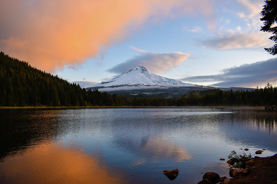 Trillium Lake Sunrise Color Photograph by Anne Myers - Fine Art America