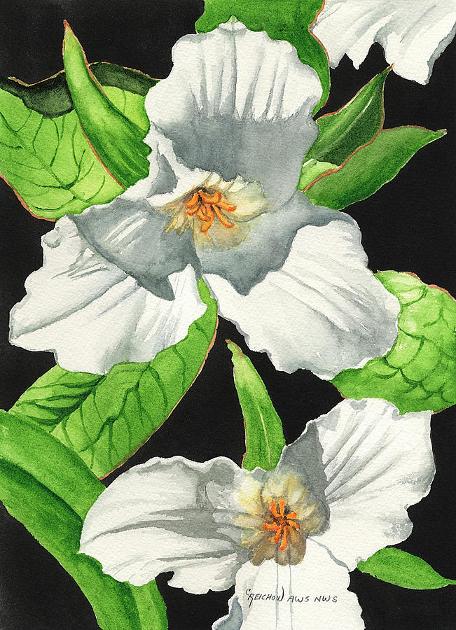 Vertical Painting - Trilliums in the Sun by Christine Reichow