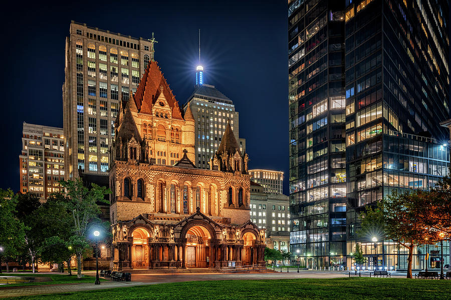 Boston Photograph - Trinity Church at Night by Rick Berk