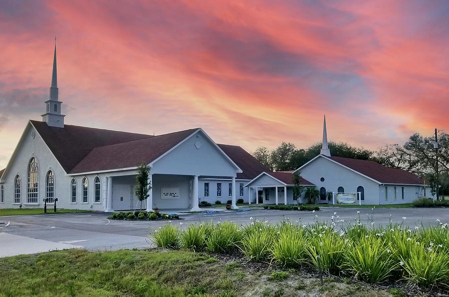 Sunset Photograph - Trinity Church of Wesley Chapel Florida 2 by Carolyn Marshall