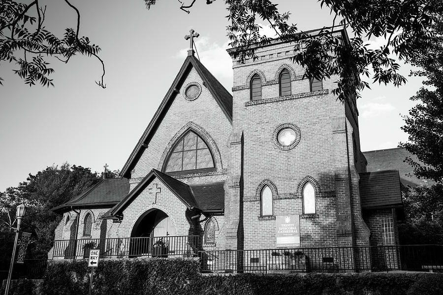 Trinity Episcopal Cathedral In Little Rock Embraced By The Golden Hour - Black And White Photograph by Gregory Ballos