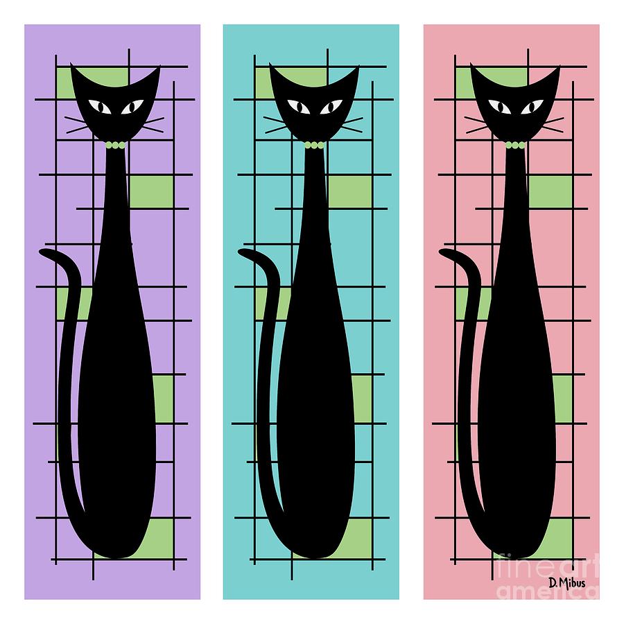 Trio of Cats Purple, Blue and Pink on White Digital Art by Donna Mibus