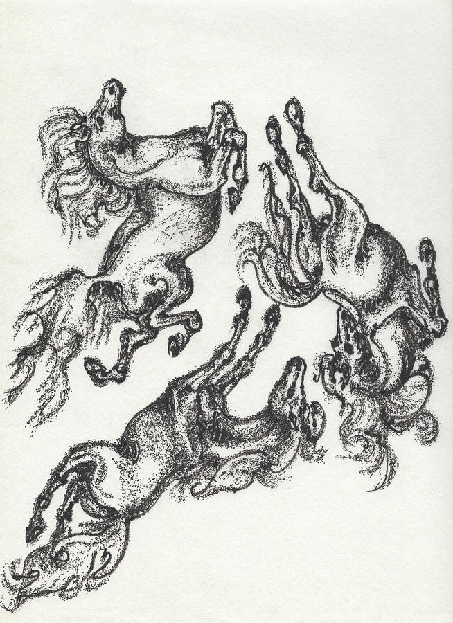Trio of Falling Horses Drawing by Shirley Heyn