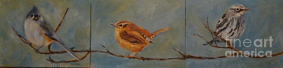 Trio of Feathered Friends Painting by Barbara Moak