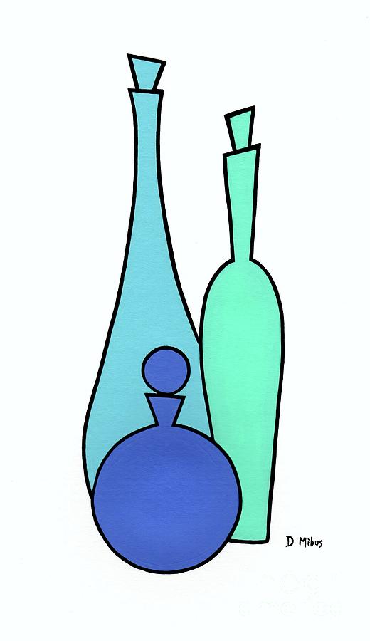 Trio of Mid Century Decanters in Cool Colors Painting by Donna Mibus