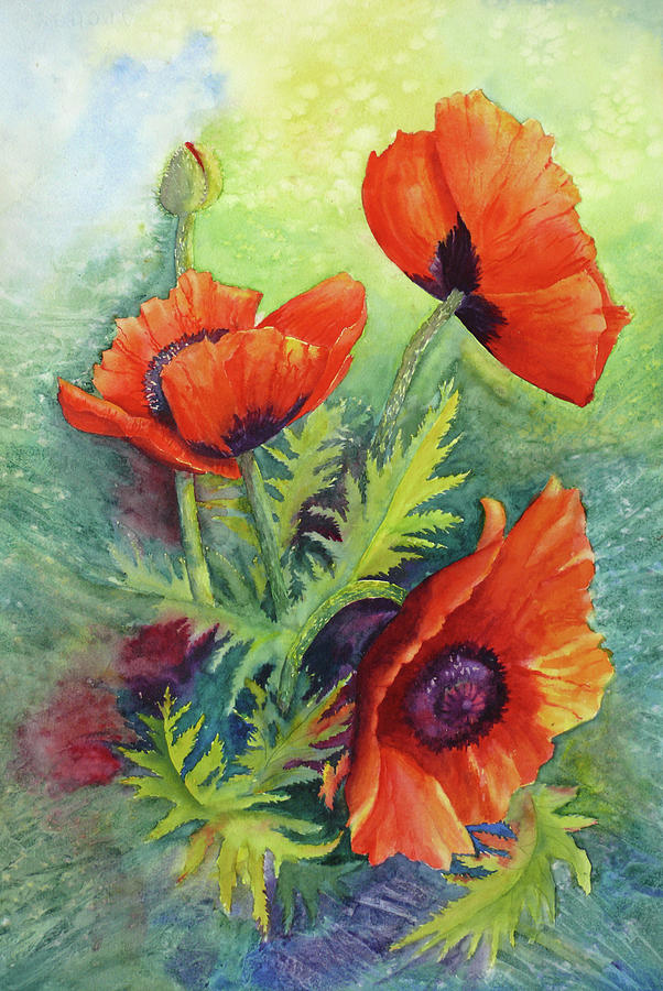 Trio of Oriental Poppies Painting by Karen Mattson