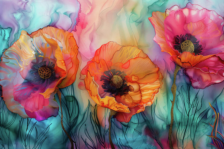 Trio of Poppies Digital Art by Peggy Collins