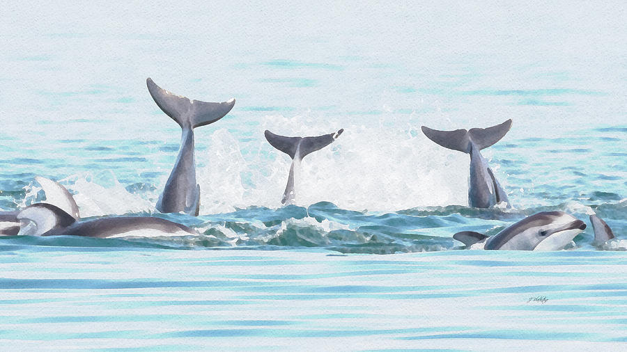 Trio Of Tails - Dolphin Art Painting by Jordan Blackstone