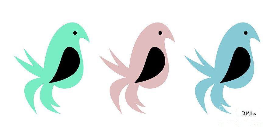 Trio of Whimsical Birds Digital Art by Donna Mibus