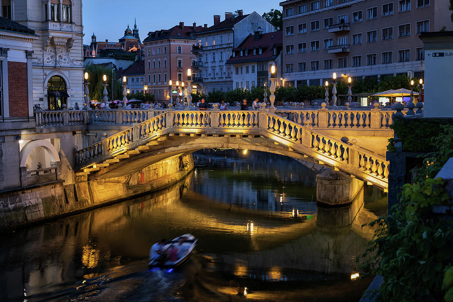 Triple Bridge In Ljubljana At Night Photograph by Artur Bogacki