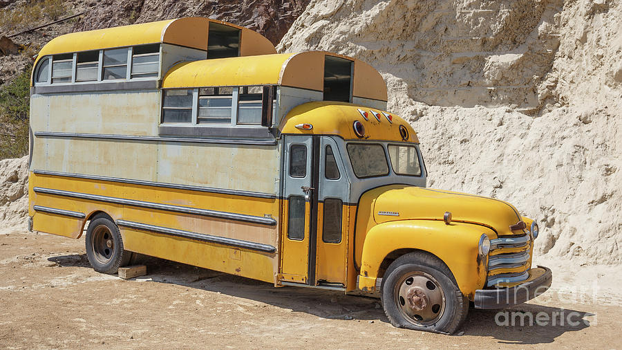 Triple Decker Custom School Bus Camper Eldorado Canyon Nevada Photograph by Edward Fielding