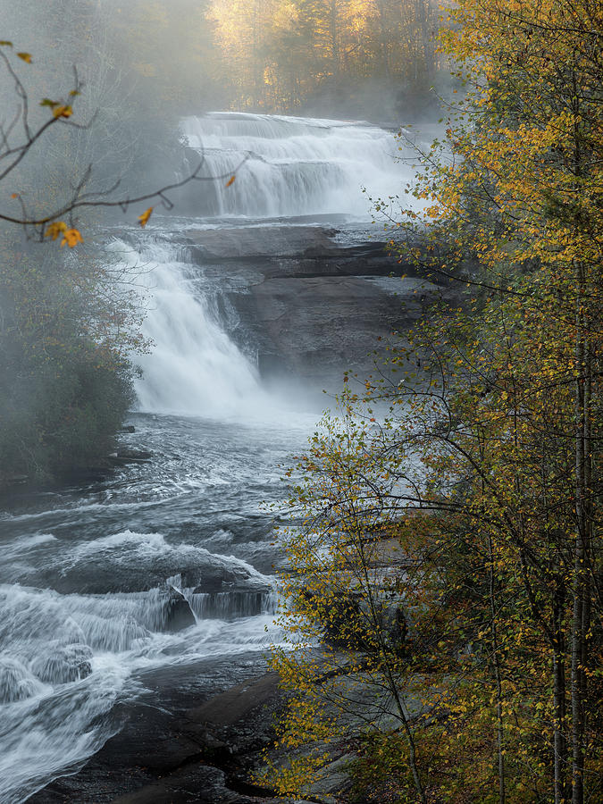 Triple Falls Dupont Forest Rising Mist Photograph by Donnie Whitaker