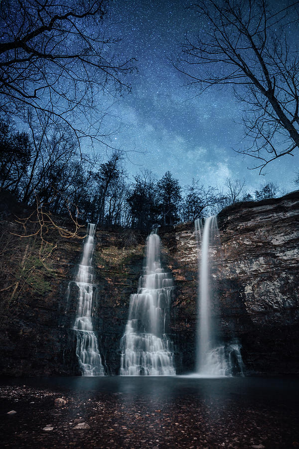 Waterfall Photograph - Triple Falls - Twin Falls Milky Way, Buffalo National River, Arkansas by Jeff Rose