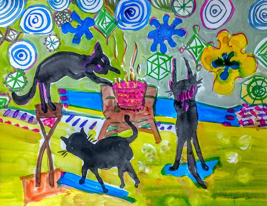 Cats Painting - Triple High Jinx by Joyce Lieberman Cats Painting - Triple High Jinx by Joyce Lieberman