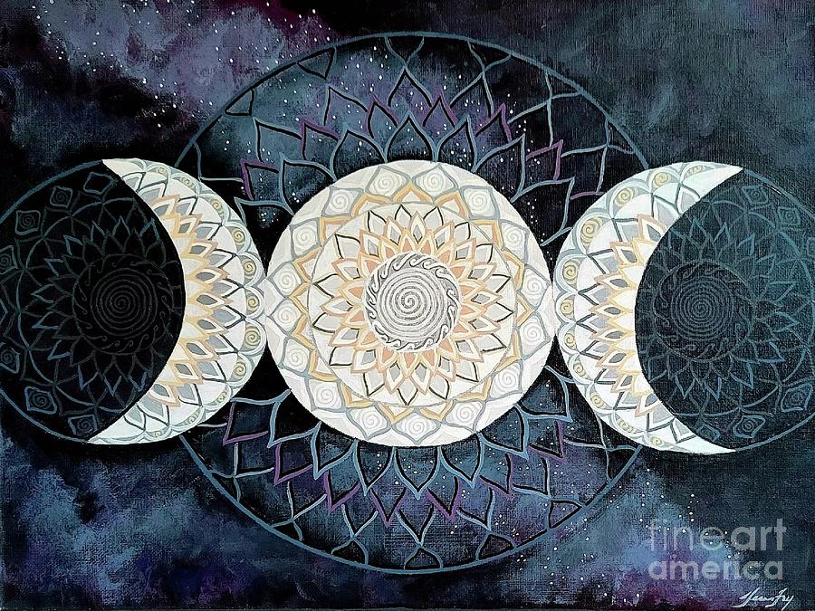 Triple Moon Mandala  Painting by Jean Fry