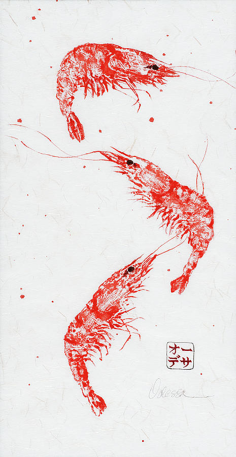 Shrimp Painting - Triple Shrimp by Odessa Kelley