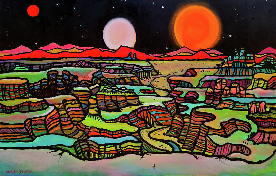 Triple Suns Setting on a Far-Away Planet Painting by Madeline Dillner
