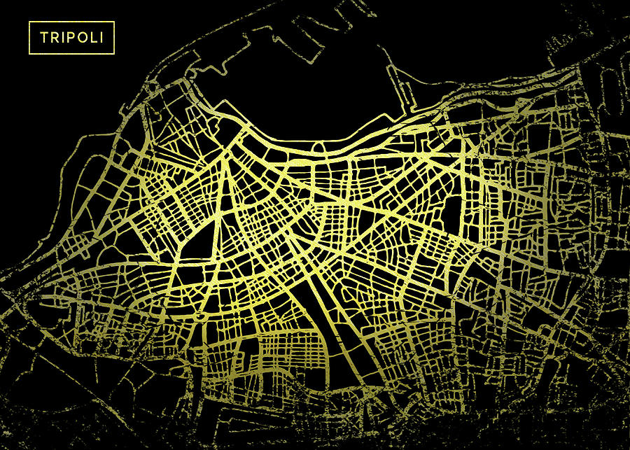 Tripoli Map in Gold and Black Digital Art by Sambel Pedes