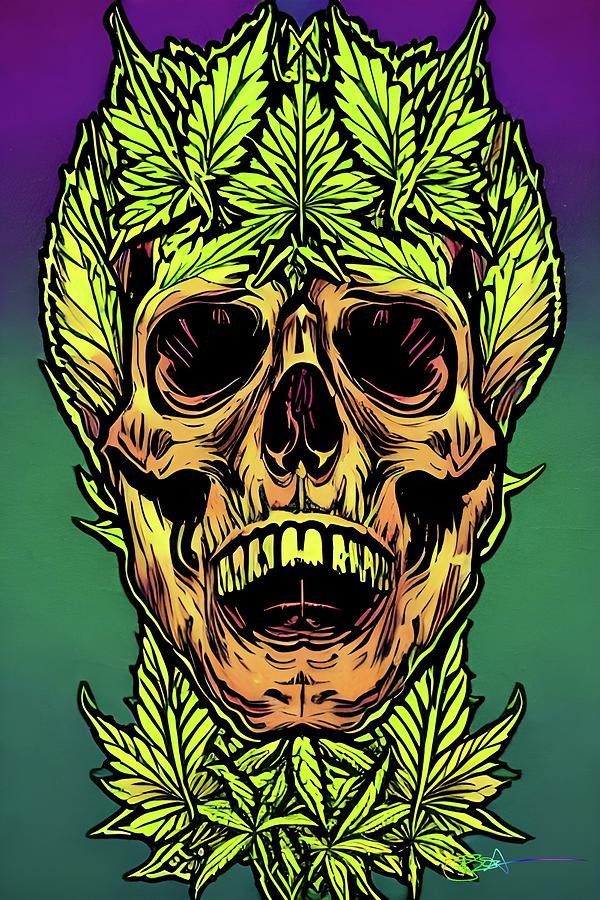 Trippy Cannabis Comic Skulls 1 Digital Art by Benito Del Ray - Fine Art ...