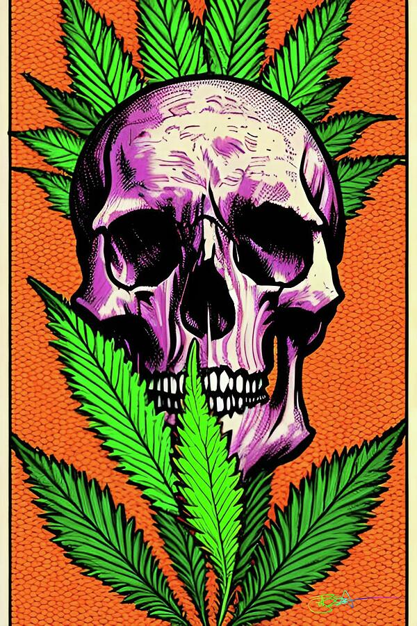 Trippy Cannabis Comic Skulls 17 Digital Art by Benito Del Ray - Pixels