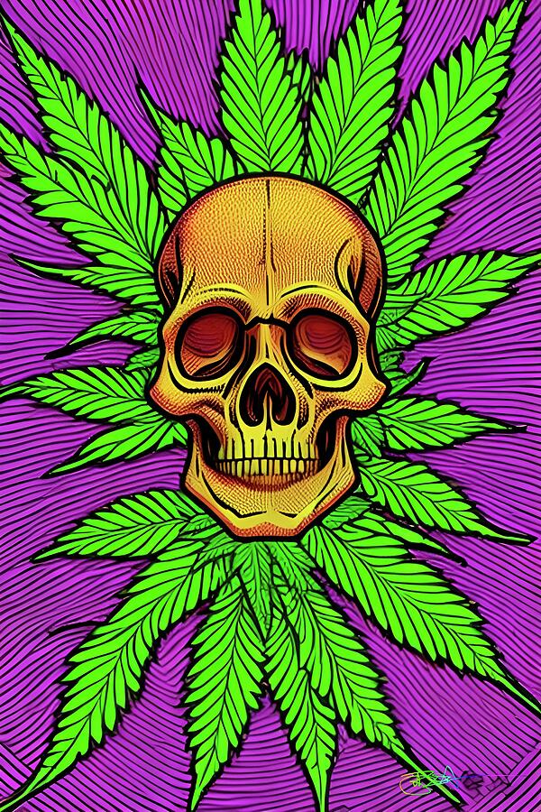 Trippy Cannabis Comic Skulls 7 Digital Art by Benito Del Ray - Fine Art ...